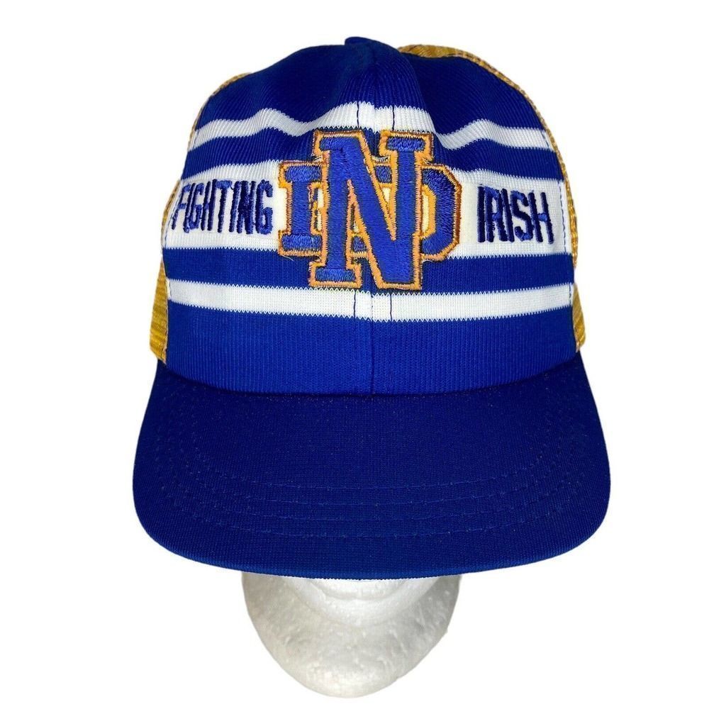 Vintage Notre Dame Hat Fighting Irish Snap Back Trucker Cap Youth USA MADE Mesh